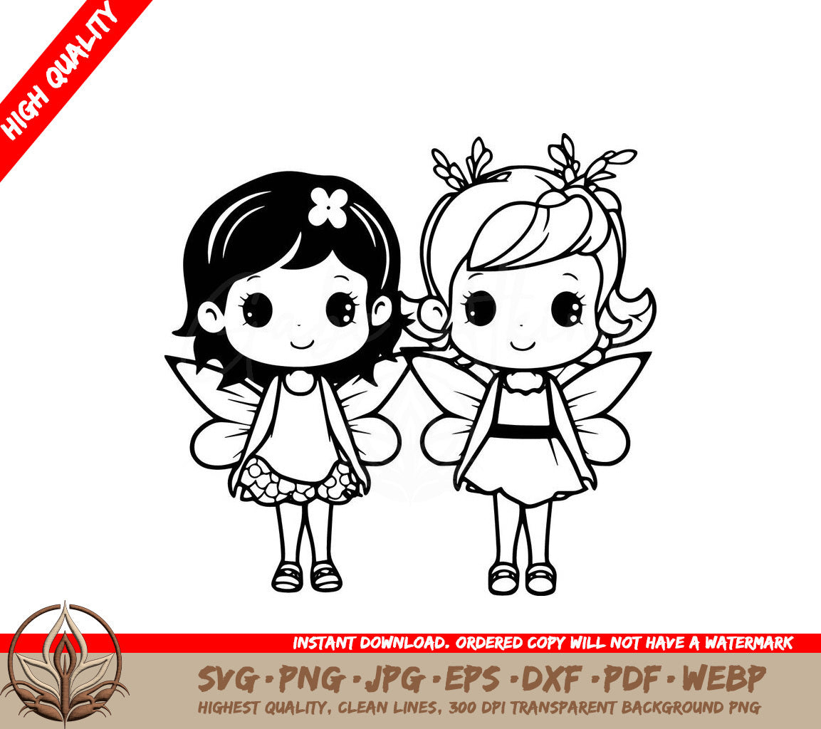 Whimsical Fairy Friends Digital Design in Multiple File Formats (SVG, PNG, JPG, AI, PDF, DXF, EPS, WebP)
