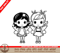 Whimsical Fairy Friends Digital Design in Multiple File Formats (SVG, PNG, JPG, AI, PDF, DXF, EPS, WebP)