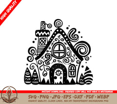 Whimsical Gingerbread House SVG, PNG, JPG, AI, PDF, DXF, EPS and WebP - Digital Download