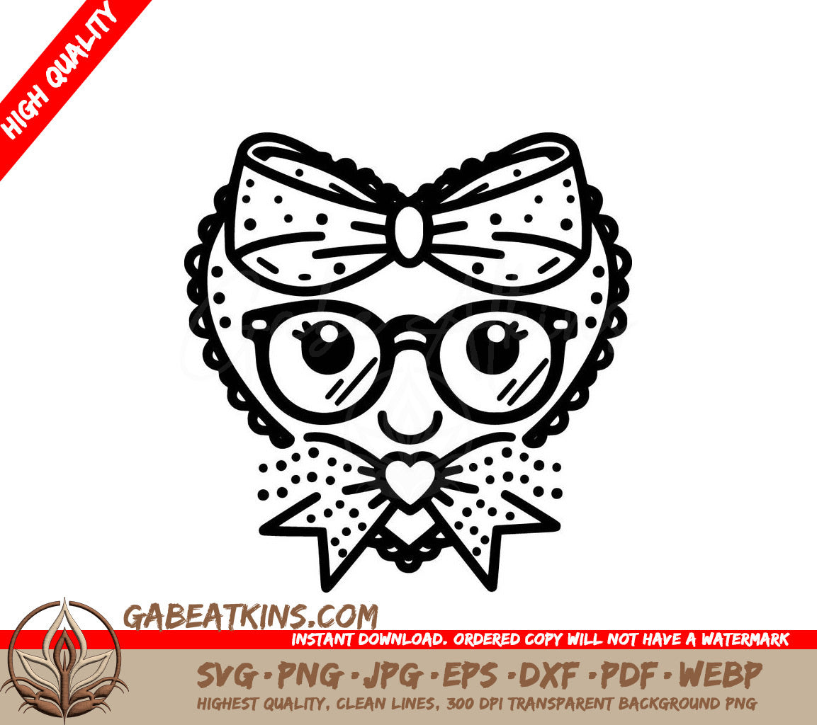 A Heart With Glasses And A Bow SVG - Whimsical Heart SVG