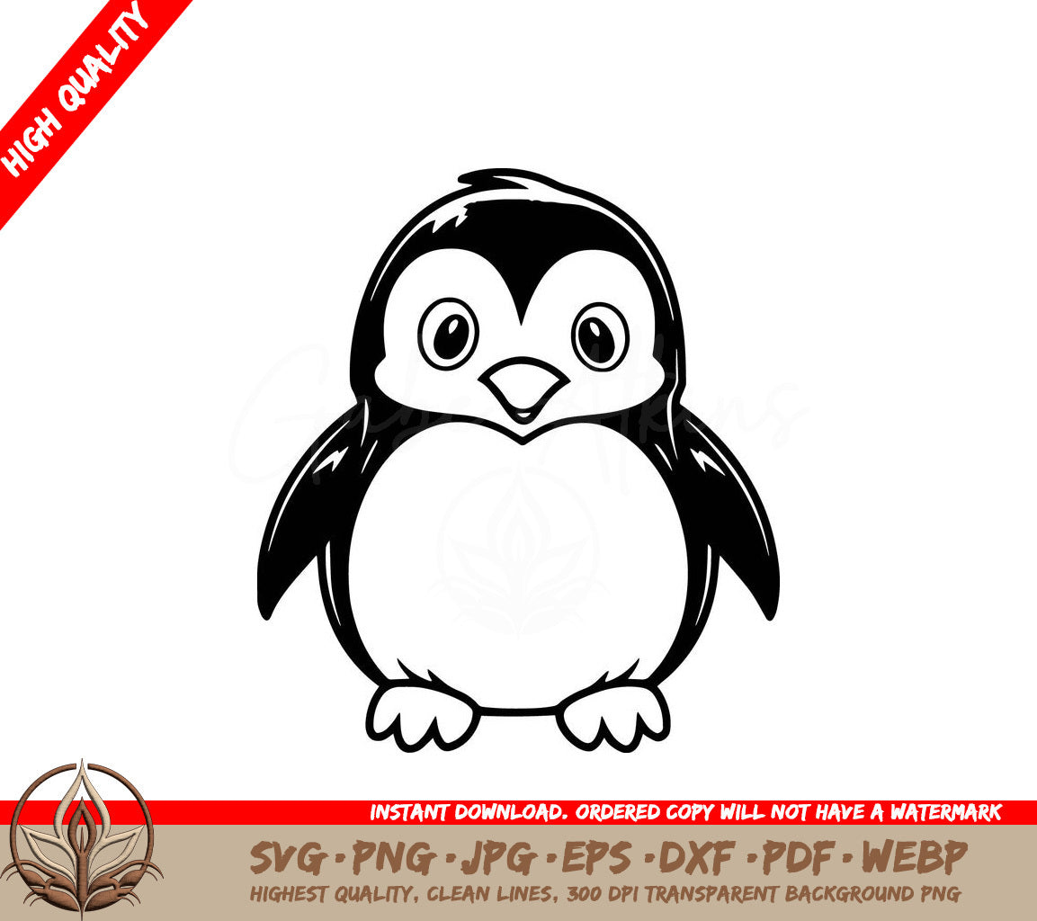 Whimsical Penguin Digital Design File (SVG, PNG, JPG, AI, PDF, DXF, EPS, WebP)
