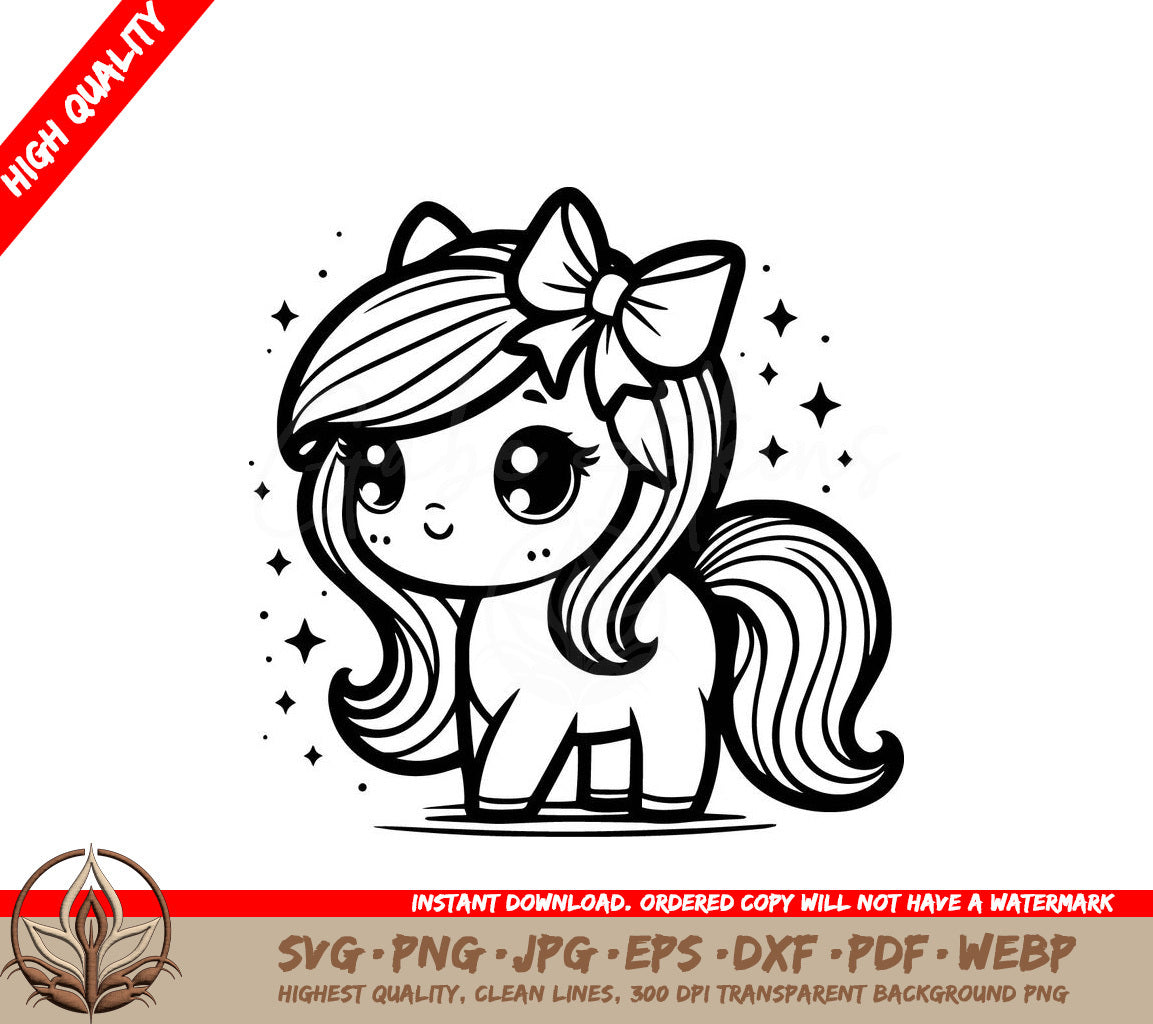 Whimsical Pony Digital Design File (SVG, PNG, JPG, AI, PDF, DXF, EPS, WebP)