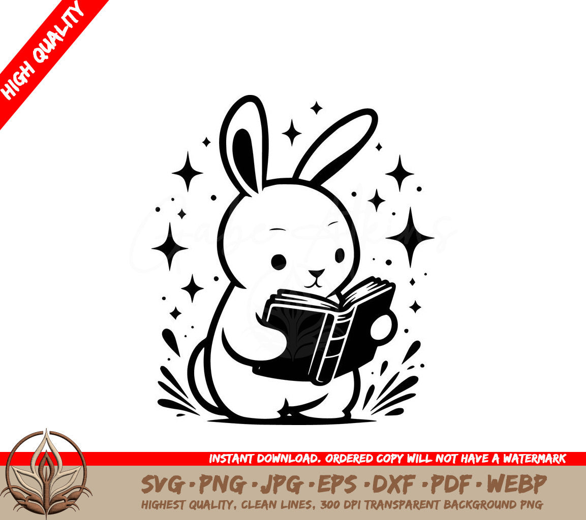Whimsical Rabbit Reading - Digital Design in Multiple File Formats