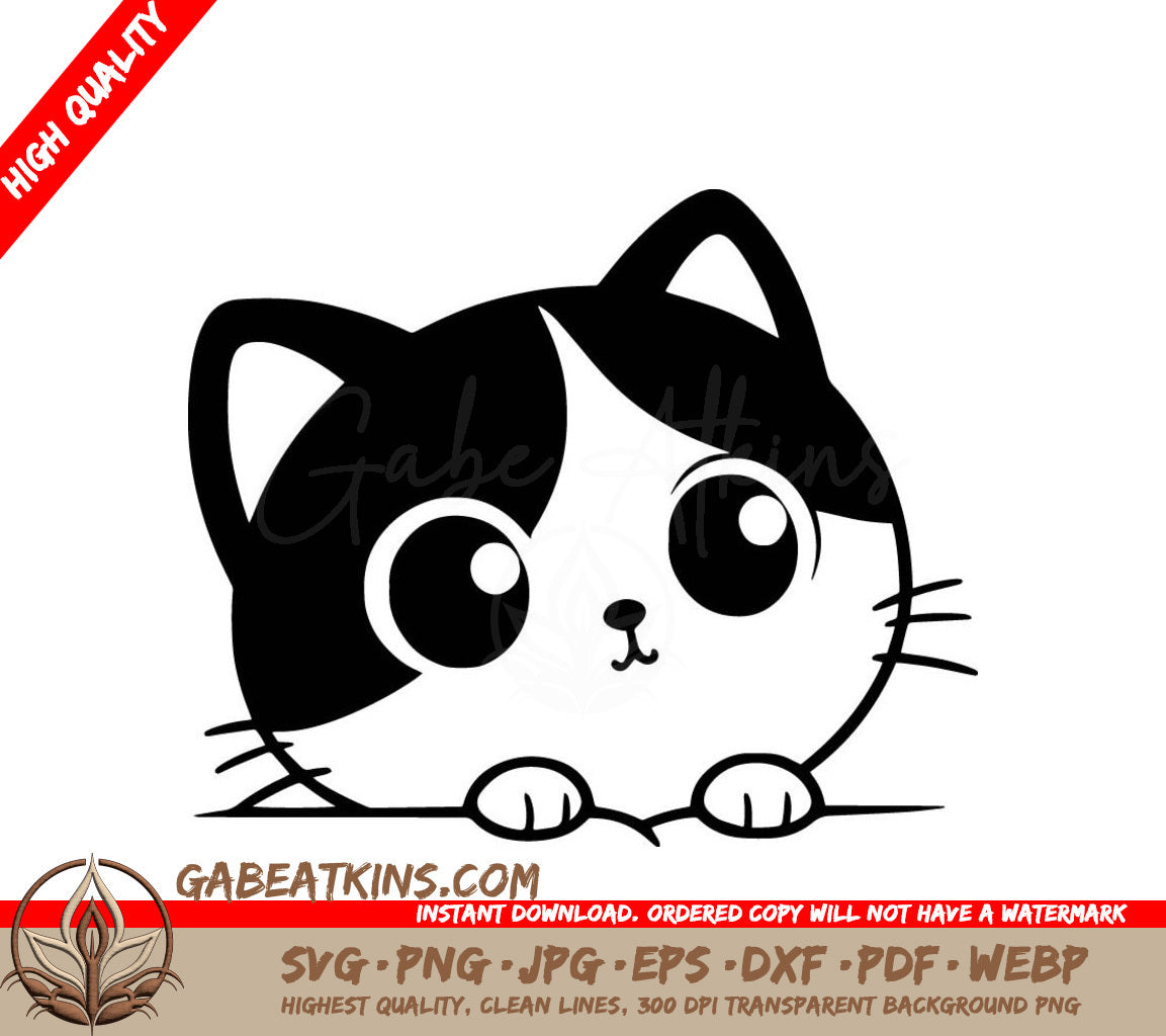 A Cat Looking Over A Wall SVG - Whisker Watchful Cat SVG