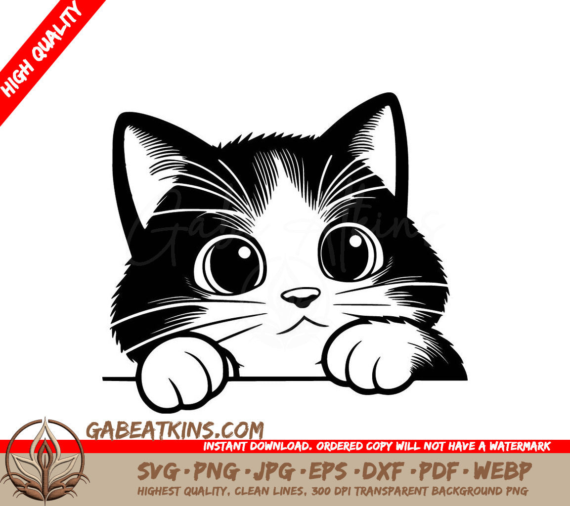 A Cat Looking Over A Wall SVG - Whisker Watchful Eyes SVG