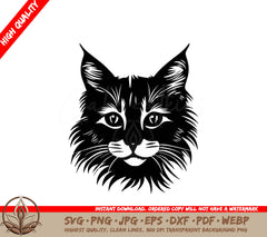 Whiskered Cat: Digital Design File (SVG, PNG, JPG, AI, PDF, DXF, EPS, WebP)