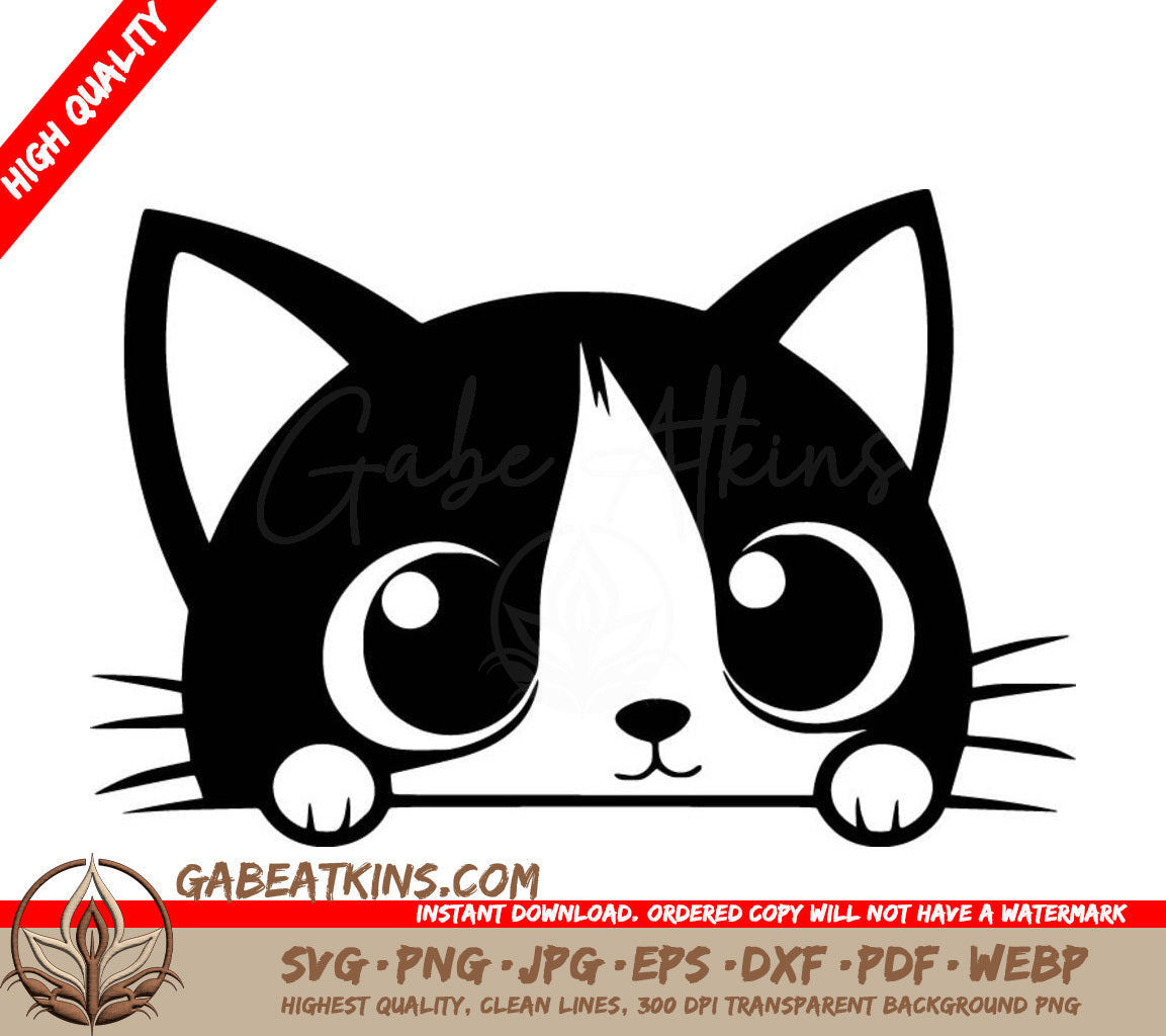 A Cats Face With Big Eyes SVG - Whiskered Cat Sneak SVG