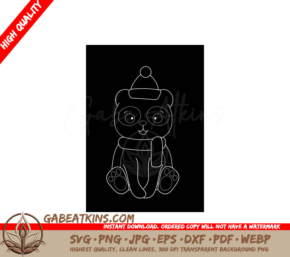 Panda with Hat & Scarf SVG - Chalk Drawing Design SVG
