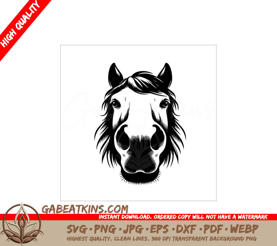 A Horses Head SVG - Wide angle view of a horse face Vector on a white background SVG