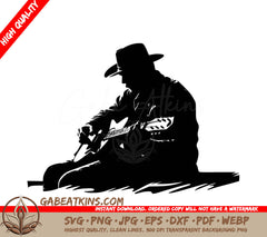 A Man In A Cowboy Hat Is Playing A Guitar SVG - Wild West Guitarist SVG