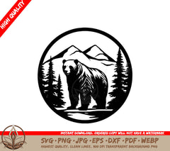 A Bear In A Circle With Mountains In The Background