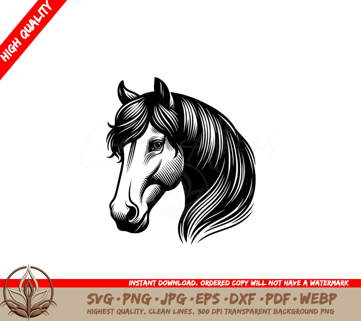 Wind Swept Stallion SVG PNG JPG AI PDF DXF EPS and WebP Digital Download