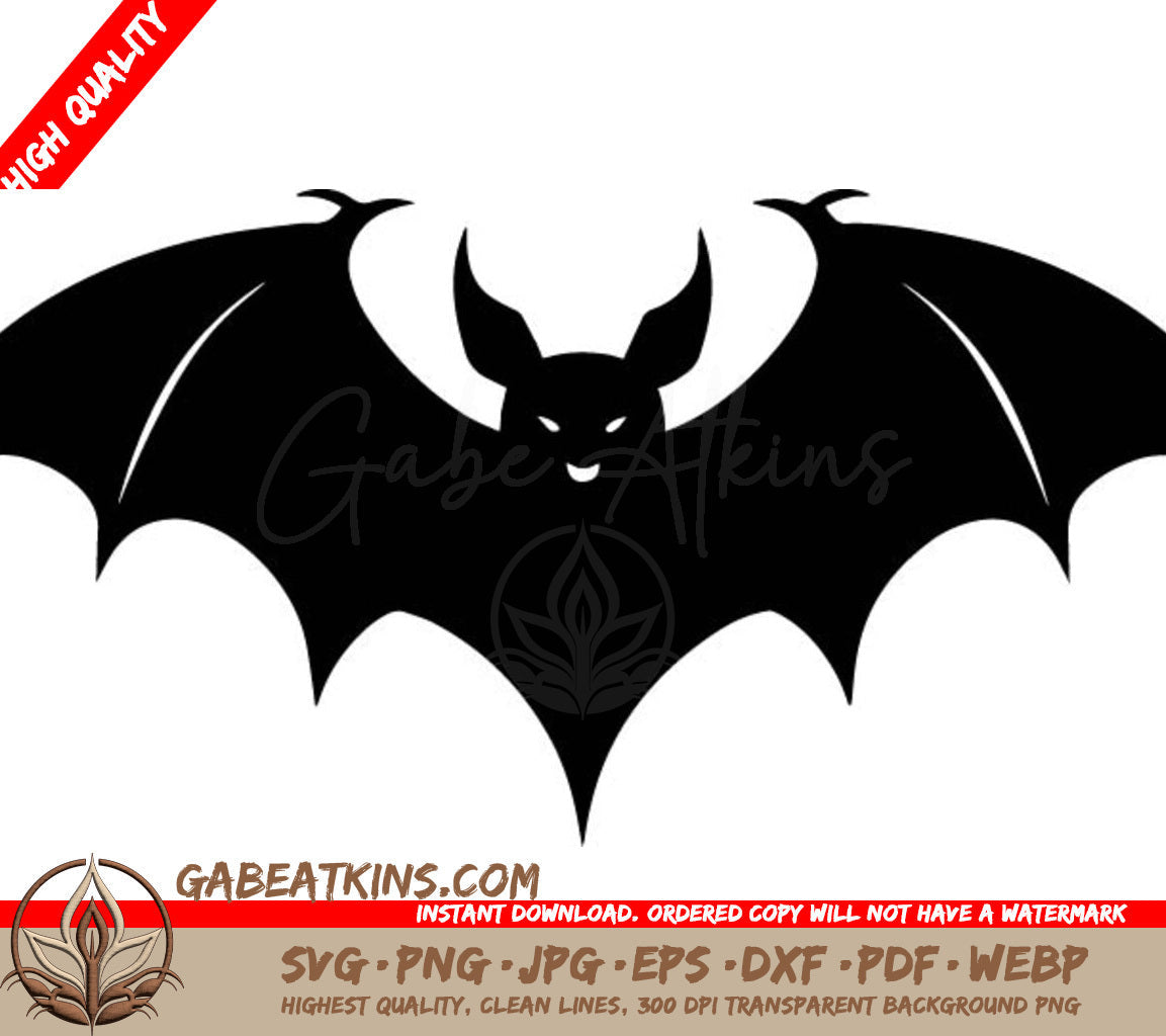 A Black And White Silhouette Of A Bat With Horns And Wings On A White Background .