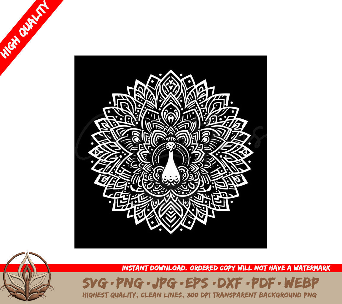 Winged Peacock Mandala SVG PNG JPG AI PDF DXF EPS and WebP Digital Download