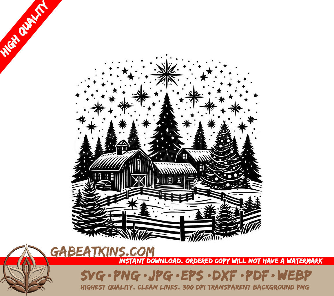 A Barn And Christmas Trees SVG - Winter Barn SVG