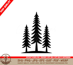 Winter Pine Trio Digital Design File (SVG, PNG, JPG, AI, PDF, DXF, EPS, WebP)