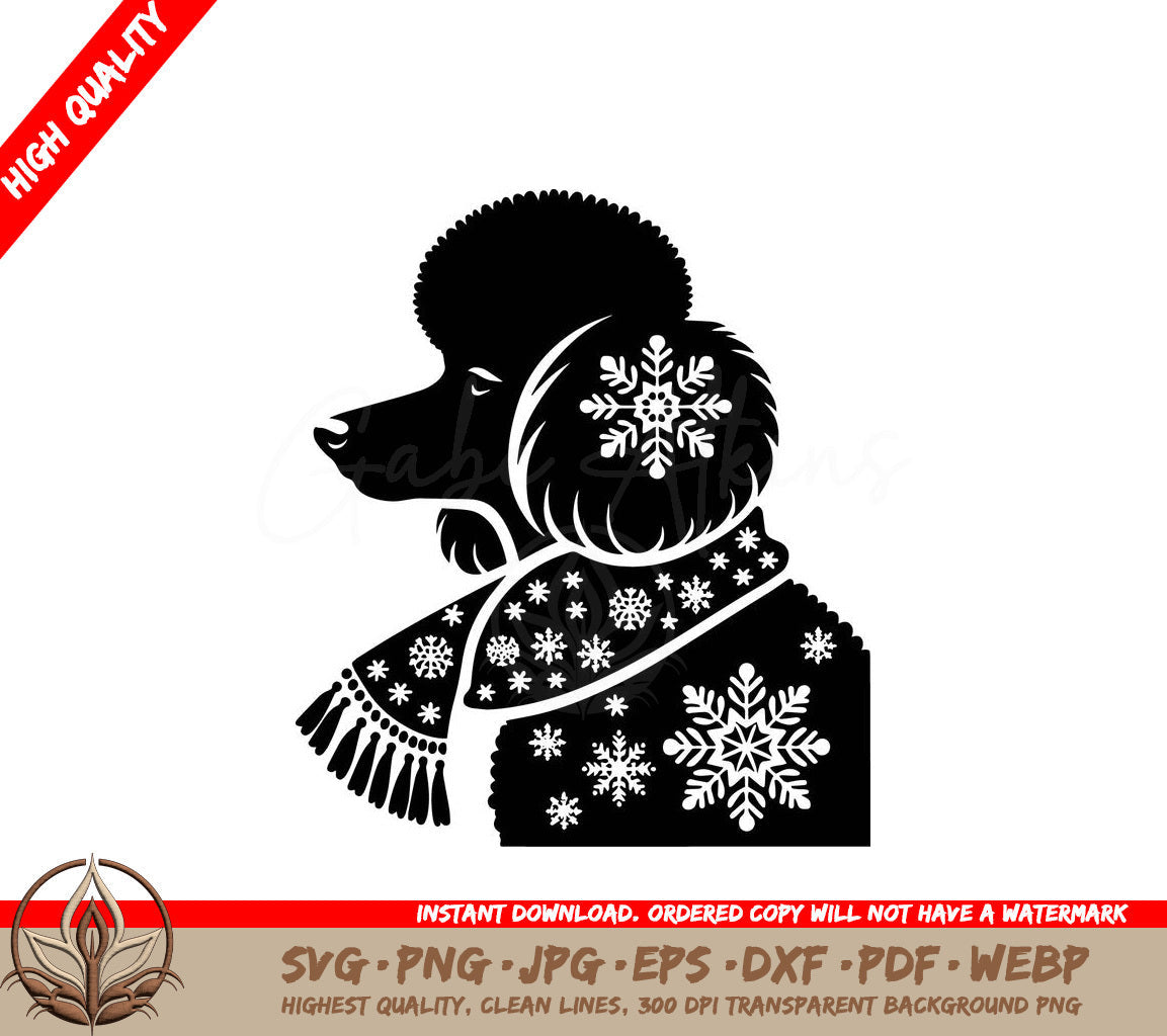 Winter Poodle Magic: Digital Design File (SVG, PNG, JPG, AI, PDF, DXF, EPS, WebP)