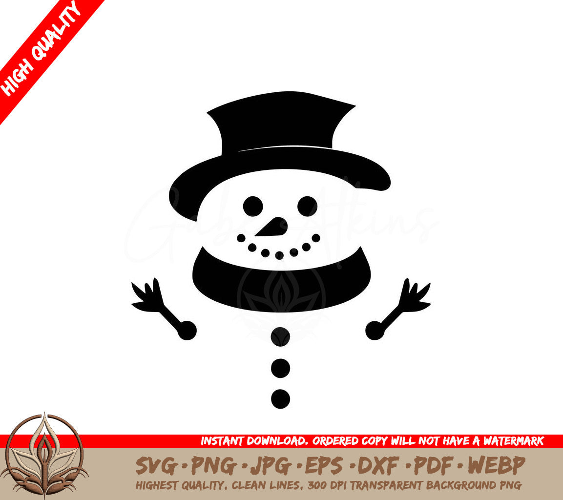 Winter Snowman with Hat and Scarf Digital Design File (SVG, PNG, JPG, AI, PDF, DXF, EPS, WebP)