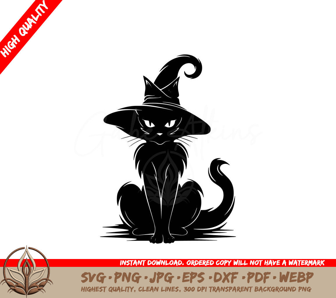 Witch Kitty Digital Design File in SVG, PNG, JPG, AI, PDF, DXF, EPS and WebP Formats