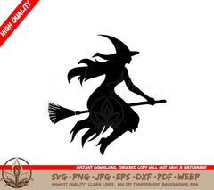 Witch on Broomstick Digital Design in Multiple File Formats (SVG, PNG, JPG, AI, PDF, DXF, EPS, WebP)