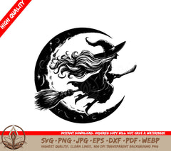 Witchy Night Flight Digital Design File (SVG, PNG, JPG, AI, PDF, DXF, EPS, WebP)