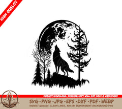 Wolf Howling at Moon in Wilderness: Digital Design in Multiple File Formats