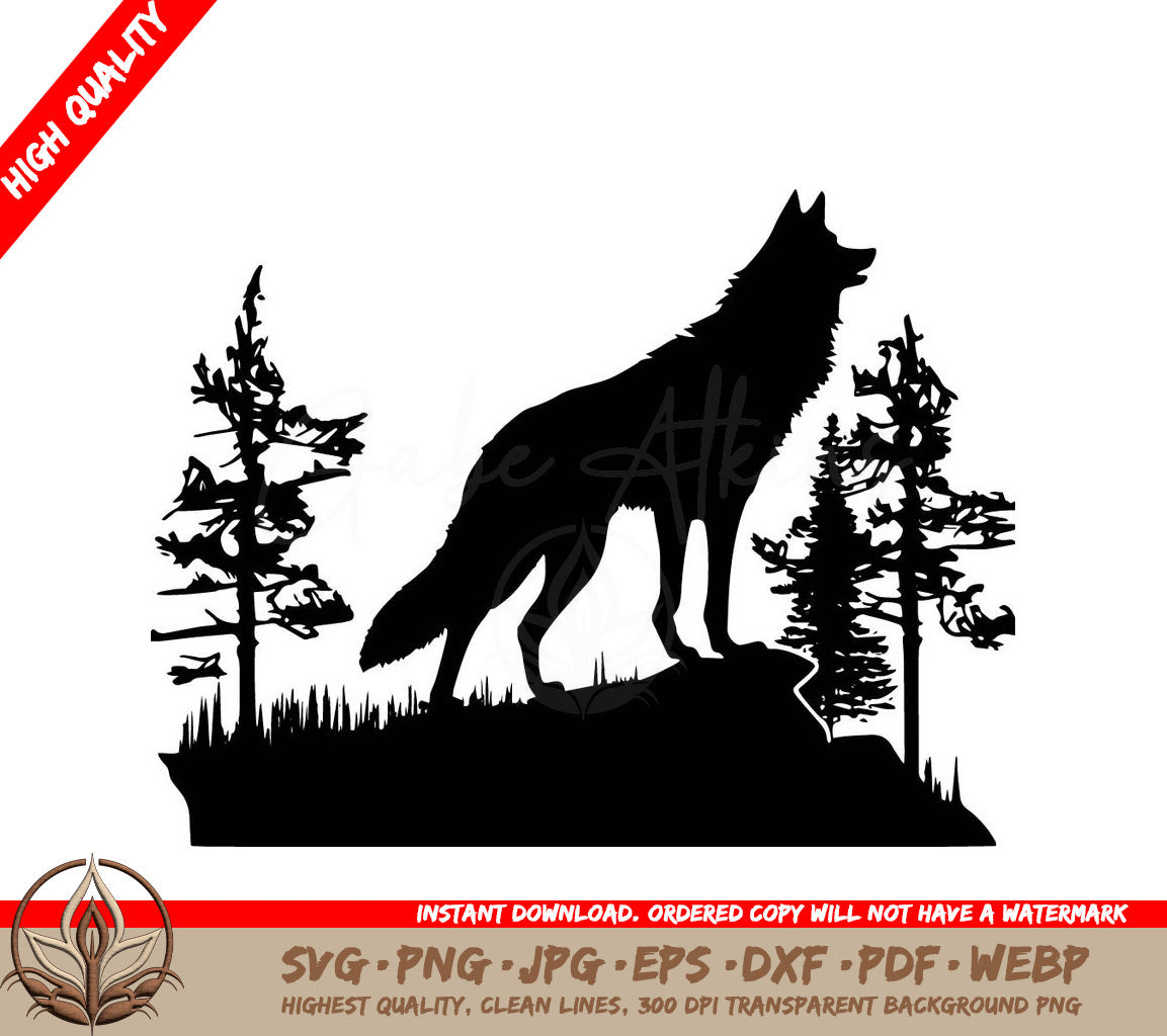 Wolf in Forest Digital Design - SVG, PNG, JPG, AI, PDF, DXF, EPS and WebP File Formats