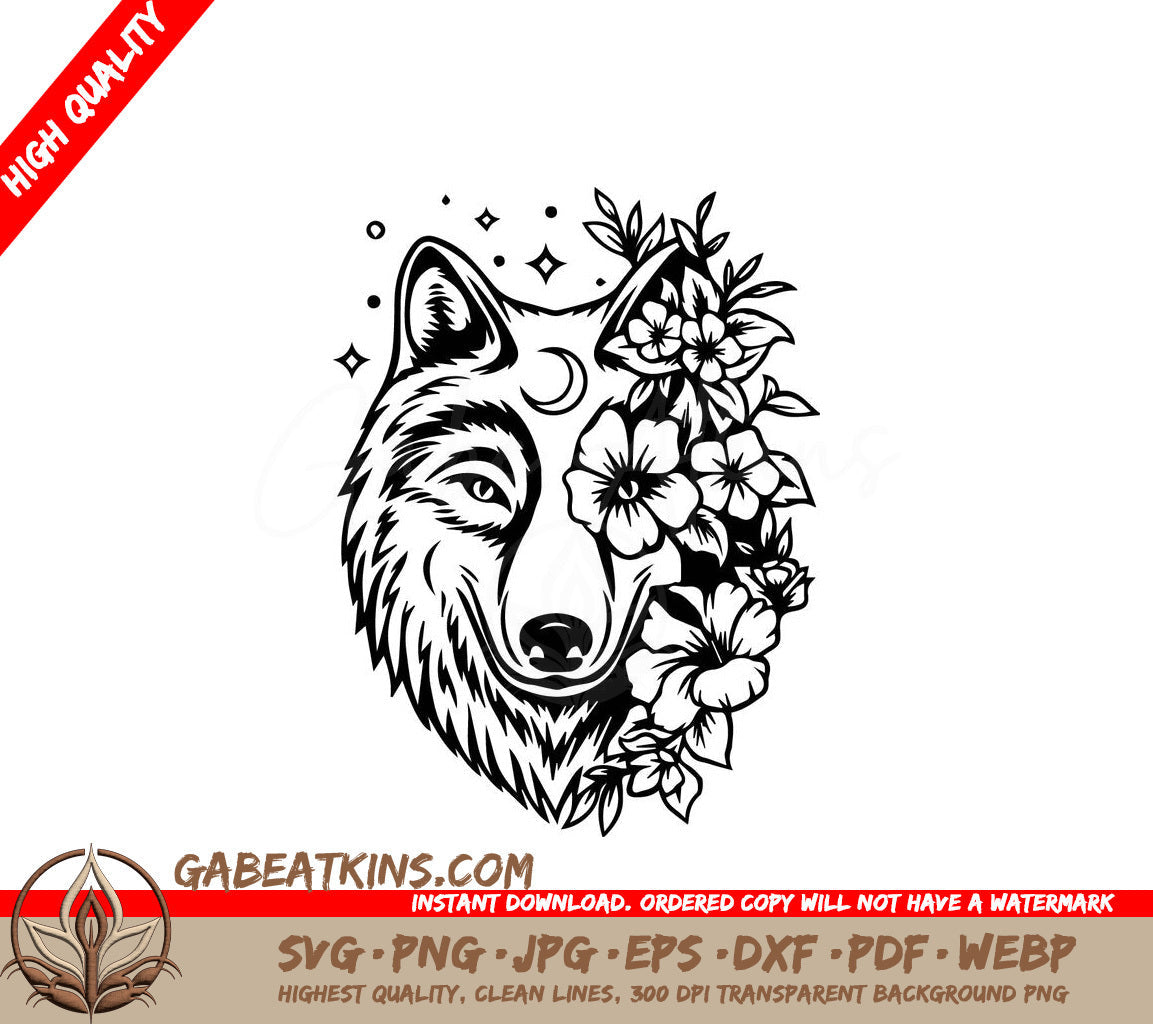 A Wolf Surrounded By Flowers SVG - Wolf with Flowers SVG SVG