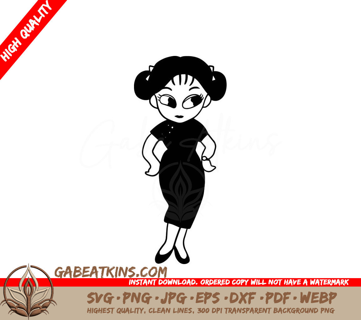 Kawaii Woman in Dress SVG Clipart - Chibi Manga Doodle Illustration SVG