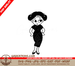 Kawaii Woman in Dress SVG Clipart - Chibi Manga Doodle Illustration SVG