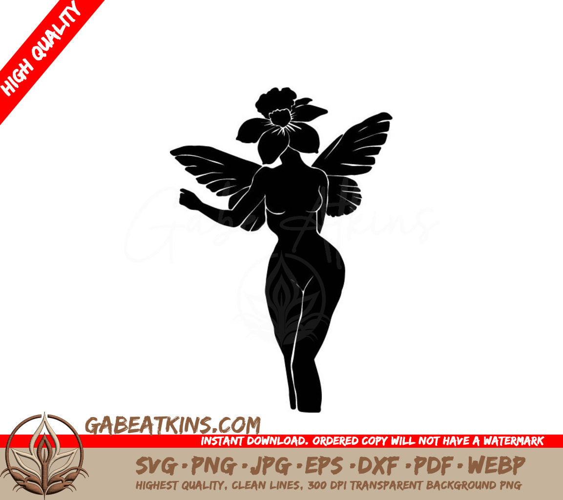 Woman with Wings & Flower SVG - Minimalist Linocut Illustration SVG