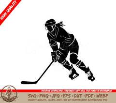 Woman Hockey Player Digital Design File in SVG, PNG, JPG, AI, PDF, DXF, EPS and WebP Formats
