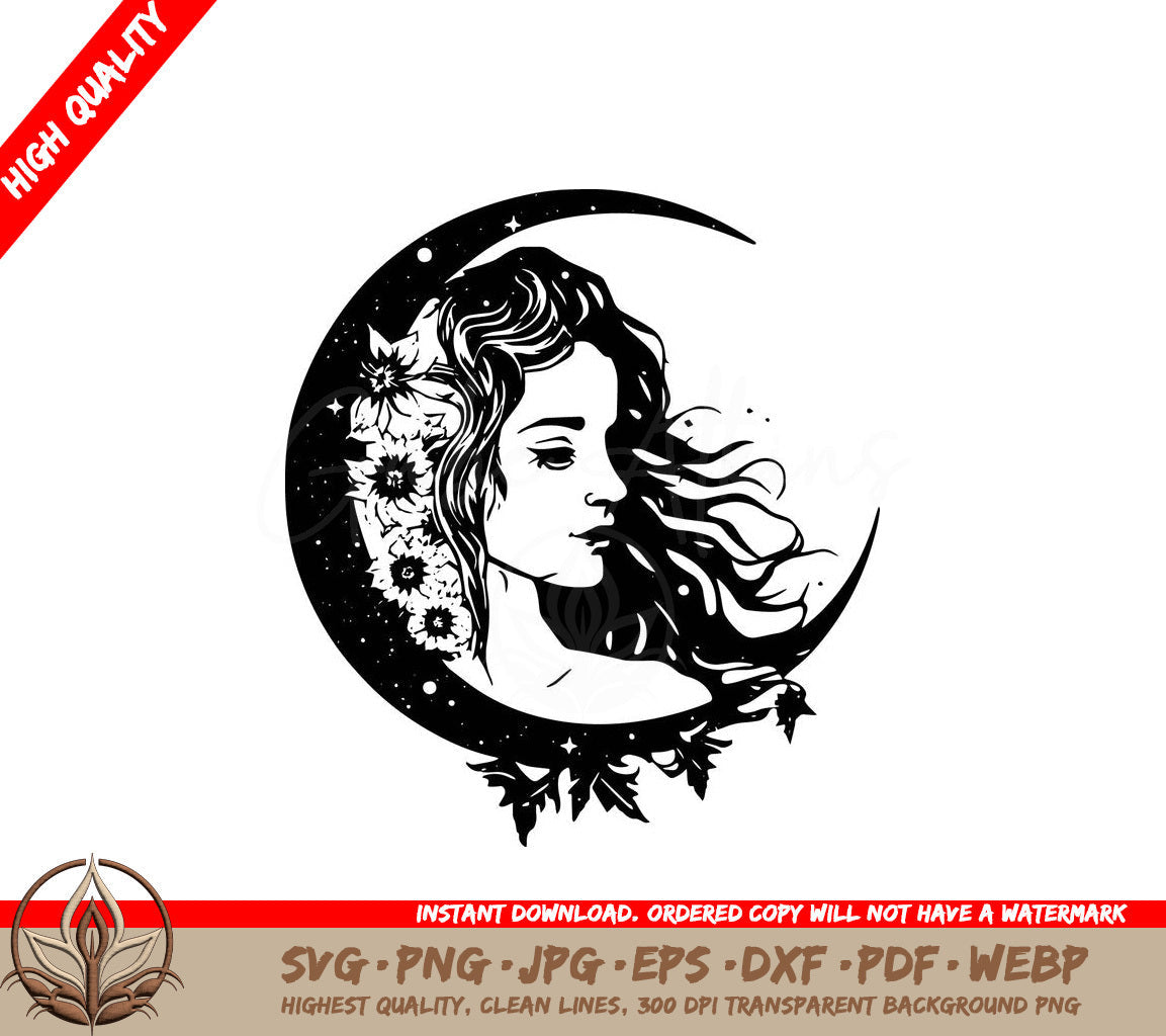 Woman Night Garden Digital Design in Multiple File Formats