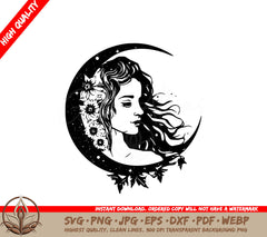 Woman Night Garden Digital Design in Multiple File Formats