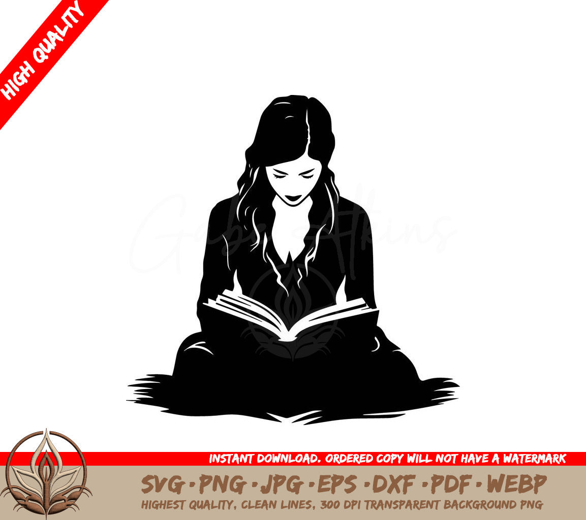 Woman Reading - Digital Illustration in Multiple File Formats