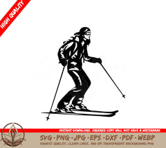 Woman Skiing Digital Design File (SVG, PNG, JPG, AI, PDF, DXF, EPS, WebP)