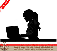 Woman Using Laptop: Digital Design in Multiple File Formats (SVG, PNG, JPG, AI, PDF, DXF, EPS, WebP)