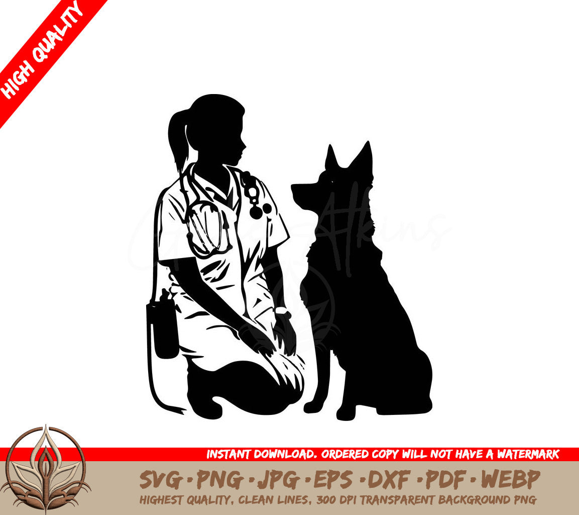 Woman Veterinarian With Dog Digital Design in SVG, PNG, JPG, AI, PDF, DXF, EPS and WebP Formats