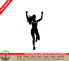 Woman Winning Race Digital Design File (SVG, PNG, JPG, AI, PDF, DXF, EPS, WebP)