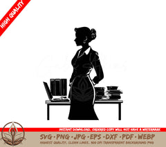 Woman Working In Office Digital Design Cut File in SVG PNG JPG AI PDF DXF EPS WebP Formats