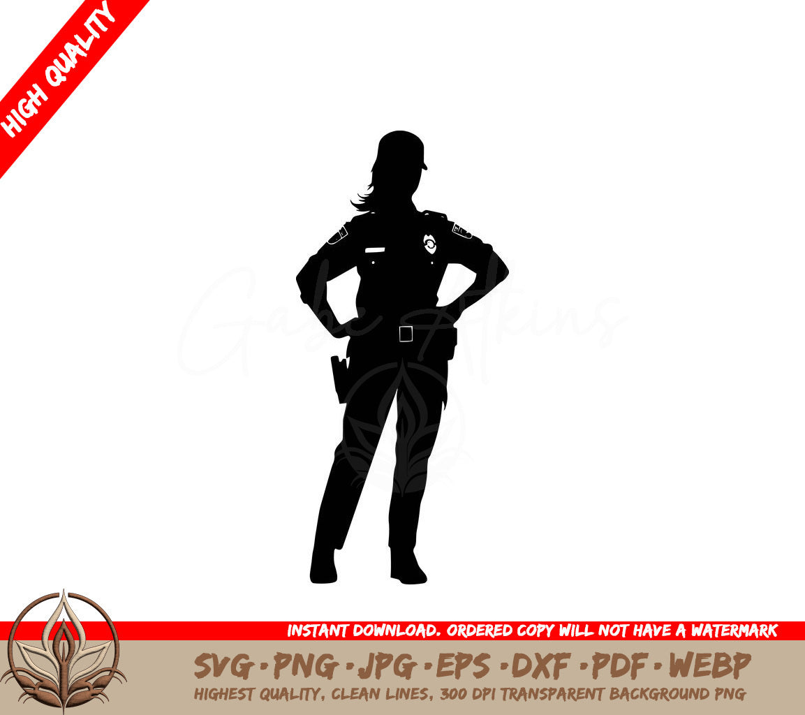 Woman in Police Uniform Digital Design File (SVG, PNG, JPG, AI, PDF, DXF, EPS, WebP)