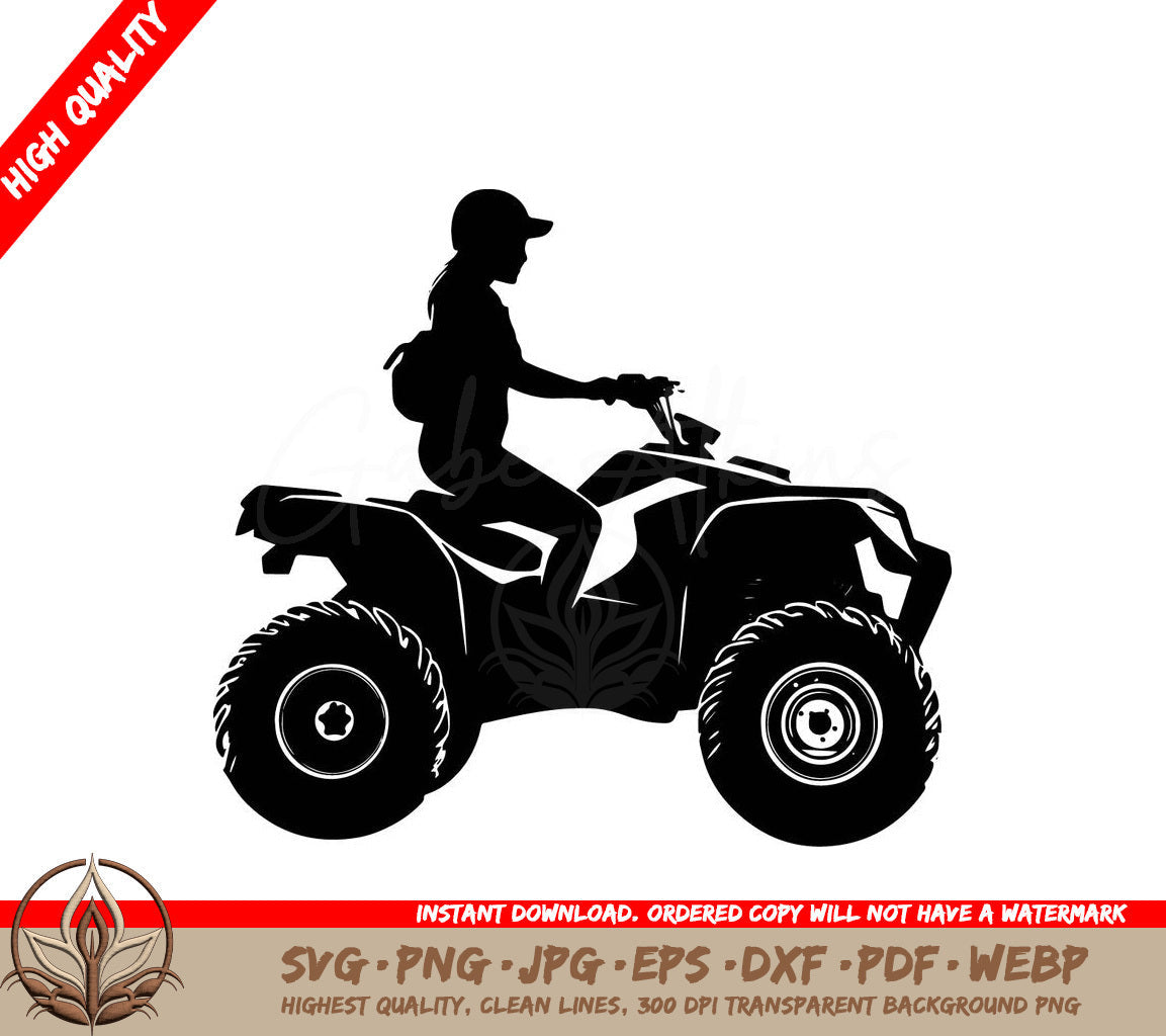 Woman on ATV Digital Design File (SVG, PNG, JPG, AI, PDF, DXF, EPS, WebP)