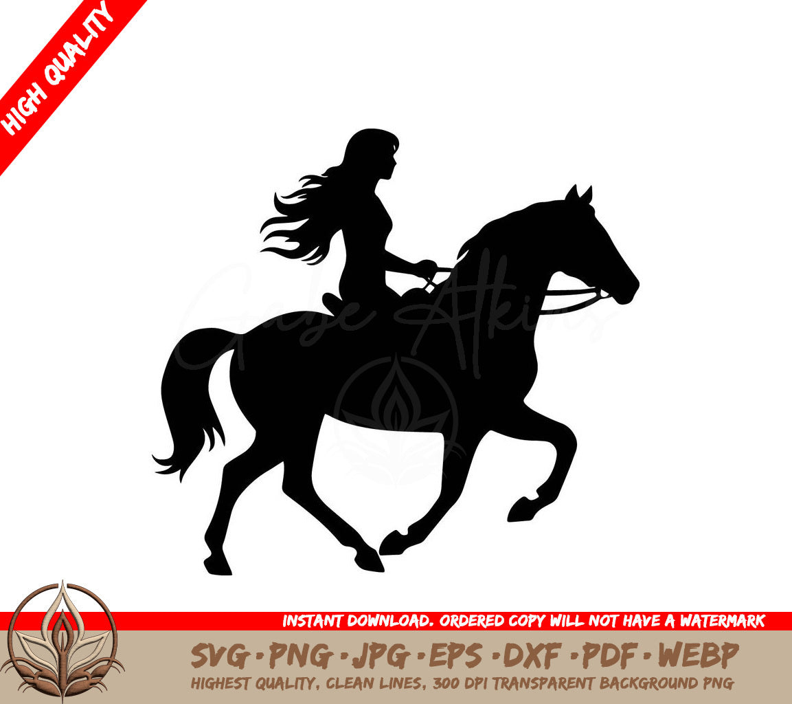 Woman on Horseback Digital Design in SVG, PNG, JPG, AI, PDF, DXF, EPS and WebP Formats