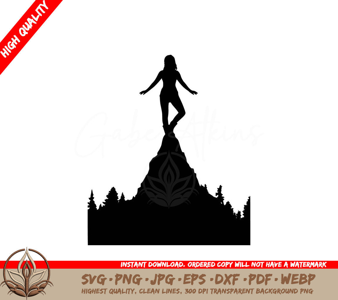 Woman on Summit: Multi-format Digital Design File (SVG, PNG, JPG, AI, PDF, DXF, EPS, WebP)