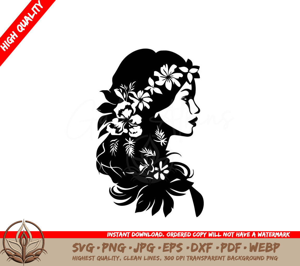 Woman with Beautiful Flower Crown Digital Design in SVG, PNG, JPG, AI, PDF, DXF, EPS WebP Formats