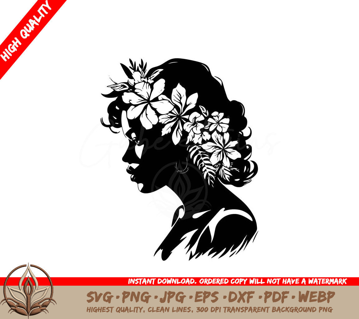 Woman with Flower Crown Digital Design File (SVG, PNG, JPG, AI, PDF, DXF, EPS, WebP)