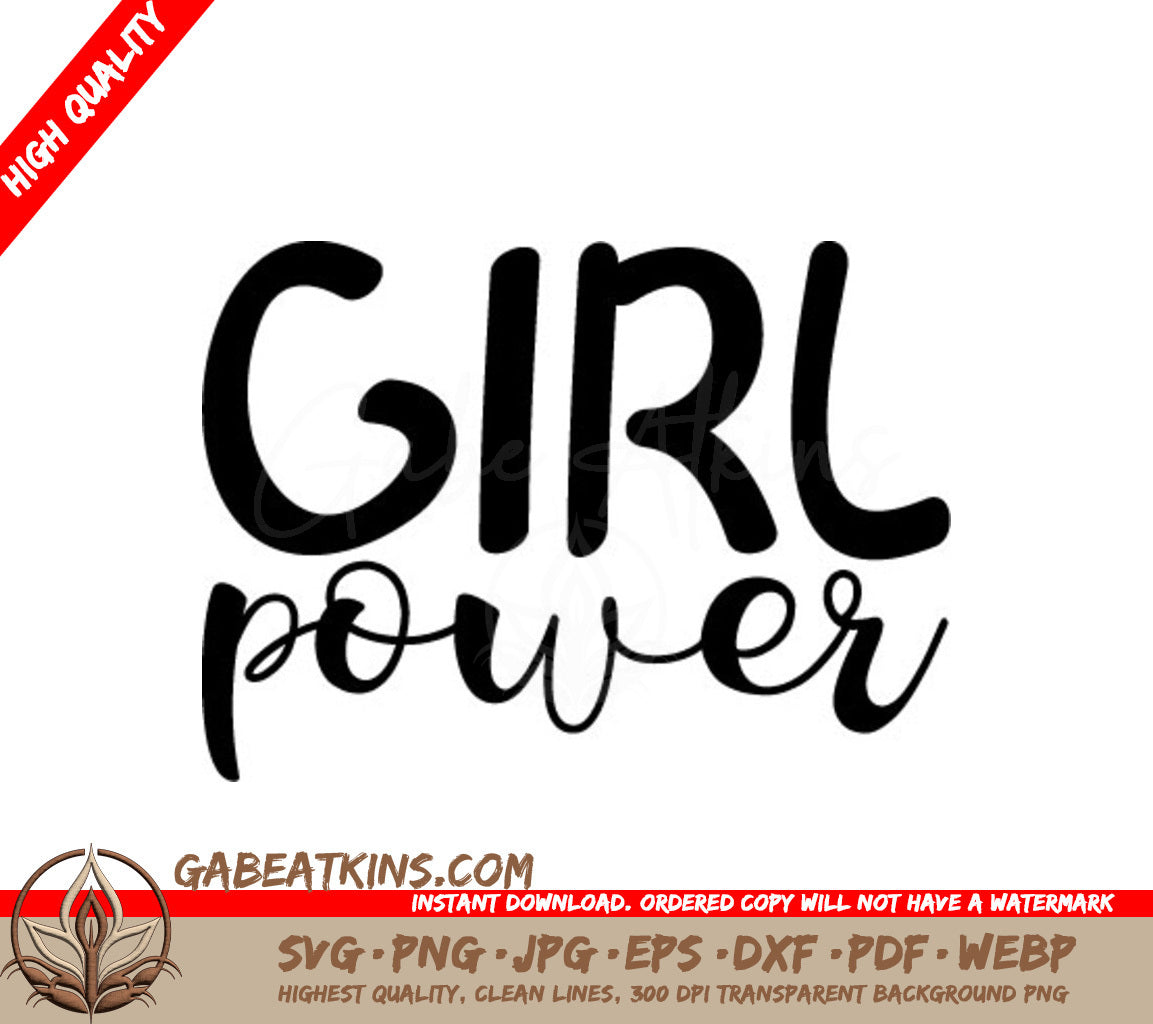 Girl Power SVG Design - White Background, Black Text - Womens Day SVG