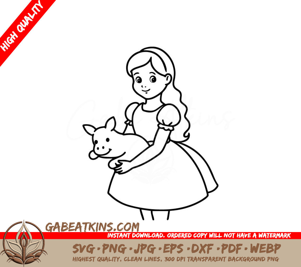 Girl Holding Dog SVG - Wonderland Coloring Page SVG