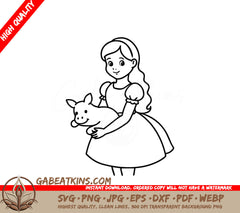Girl Holding Dog SVG - Wonderland Coloring Page SVG