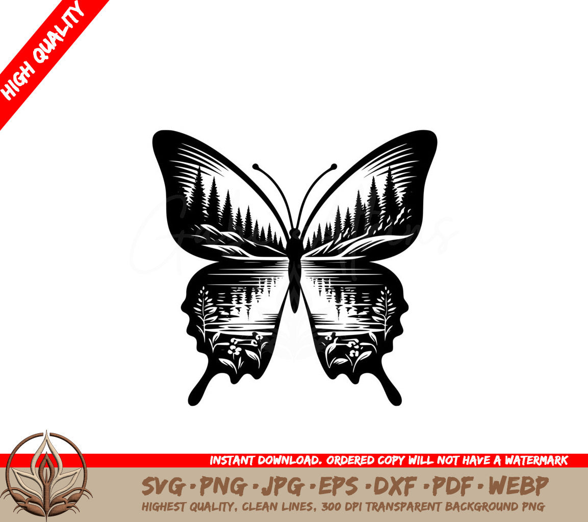 Woodland Waters Butterfly SVG PNG JPG AI PDF DXF EPS and WebP - Digital Download